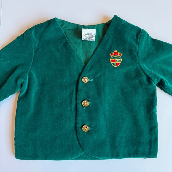 Vintage Baby Suspender Short Set Green Velour 6-9m - Picture 3 of 16